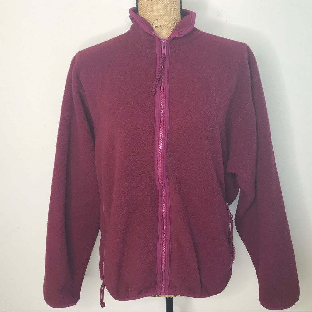 REI Vintage 90s Maroon Fleece Full Zip Polartec Jacket Size Medium Zip Pockets